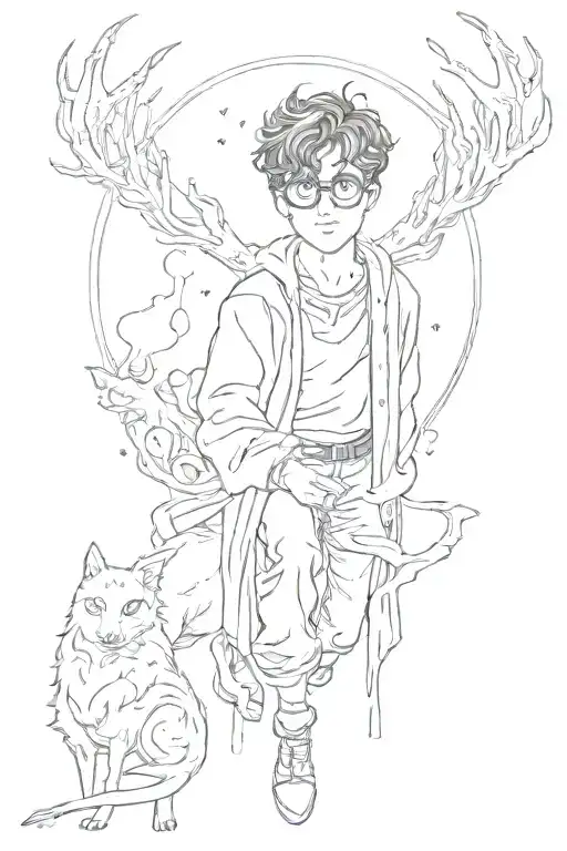 In the foreground is Harry Potter with a patronus spell tattoo design idea