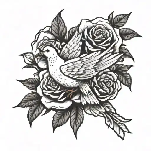 dove and rose tattoo design idea