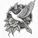 dove and rose tattoo design idea