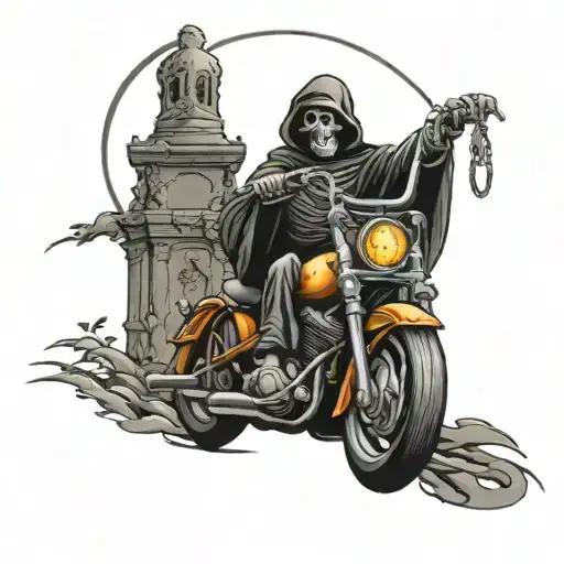 cemetery scene with the grim reaper on a Harley Davidson  tattoo design idea