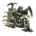 cemetery scene with the grim reaper on a Harley Davidson  tattoo design idea