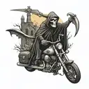 cemetery scene with the grim reaper on a Harley Davidson  tattoo design idea