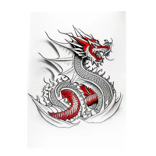 hard red dragon with Arthur Morgan  tattoo design idea