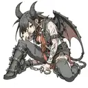 Sexy Anime Succubus On Her Knees Chained Down Hands Behind her Back Wearing Little Clothing  and a collar - BDSM tattoo design idea