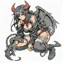 Sexy Anime Succubus On Her Knees Chained Down Hands Behind her Back Wearing Little Clothing  and a collar - BDSM tattoo design idea