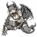 Sexy Anime Succubus On Her Knees Chained Down Hands Behind her Back Wearing Little Clothing  and a collar - BDSM tattoo design idea