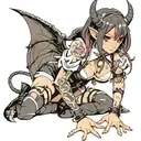 Sexy Anime Succubus On Her Knees Chained Down Hands Behind her Back Wearing Little Clothing  and a collar - BDSM tattoo design idea