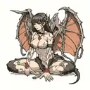 Sexy Anime Succubus On Her Knees Chained Down Hands Behind her Back Wearing Little Clothing  and a collar - BDSM tattoo design idea