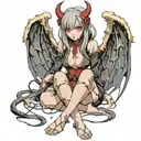 Sexy Anime Succubus On Her Knees Chained Down Hands Behind her Back Wearing Little Clothing  and a collar - BDSM tattoo design idea