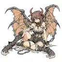 Sexy Anime Succubus On Her Knees Chained Down Hands Behind her Back Wearing Little Clothing  and a collar - BDSM tattoo design idea