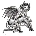 BDSM Sexy devil girl with devil wings and little clothing - pin up style - black and white - pinup style tattoo design idea