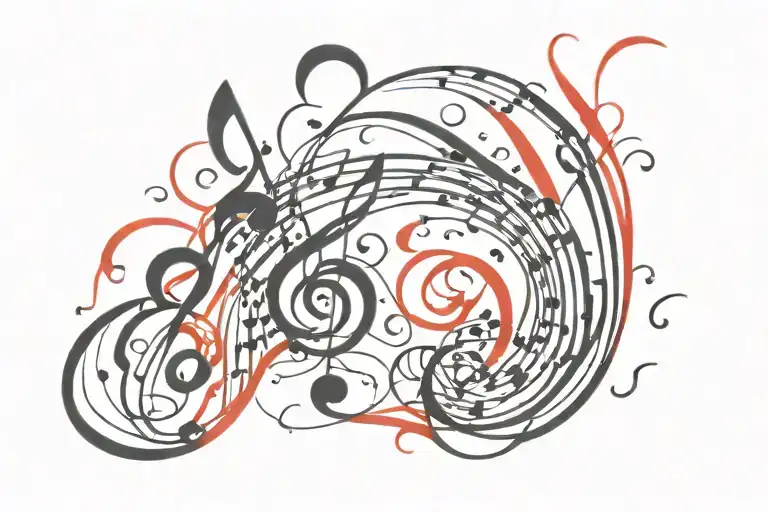 flowing music tattoo for side of head black and red  tattoo design idea