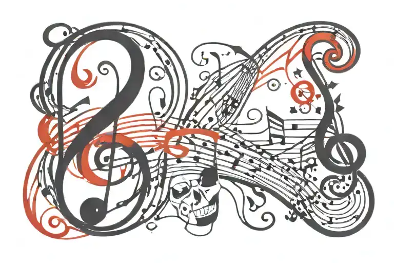 music tattoo for side of head black and red  tattoo design idea