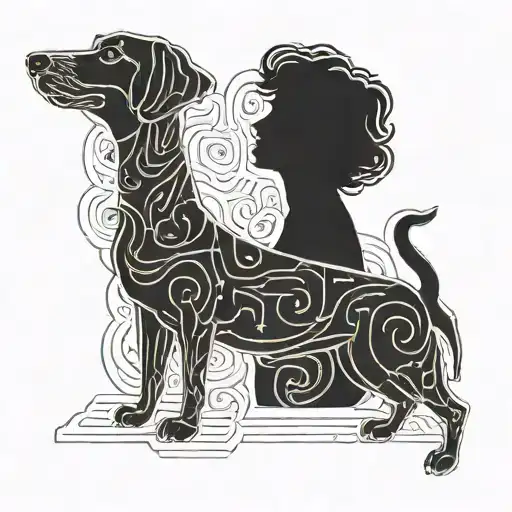 silhouette outline of short haired women and a sausage dog tattoo design idea
