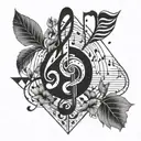 geometric shape with music notes tattoo design idea