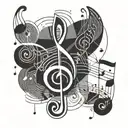 geometric shape with music notes tattoo design idea