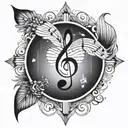 geometric shape with music notes tattoo design idea