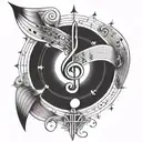 geometric shape with music notes tattoo design idea