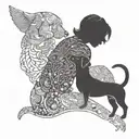 silhouette outline of short haired women and a sausage dog tattoo design idea