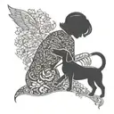 silhouette outline of short haired women and a sausage dog tattoo design idea