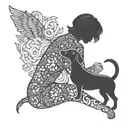 silhouette outline of short haired women and a sausage dog tattoo design idea