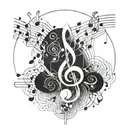 geometric shape with music notes tattoo design idea