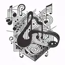 geometric shape with music notes tattoo design idea