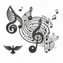 geometric shape with music notes tattoo design idea