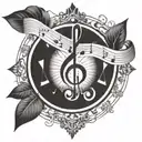 geometric shape with music notes tattoo design idea