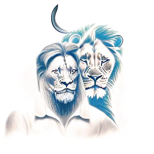 sagitarian half man and horse, overlooking an aquarias women, with Gemini, lion cubs, butterflies, guitar, shamrock tattoo design idea