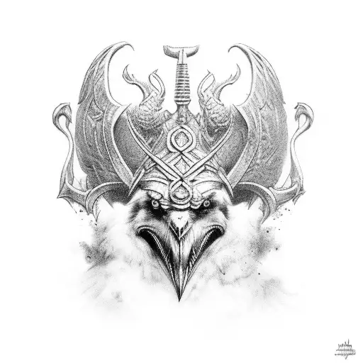 thurisaz, moljnir, ravens, odin tattoo design idea