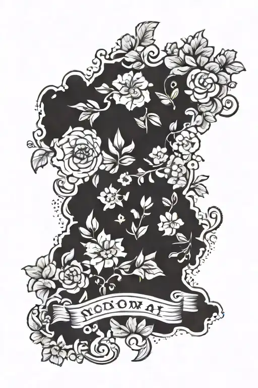 Norway country shape with flowers and leaves  tattoo design idea