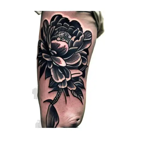 a peony and a snake tattoo design idea