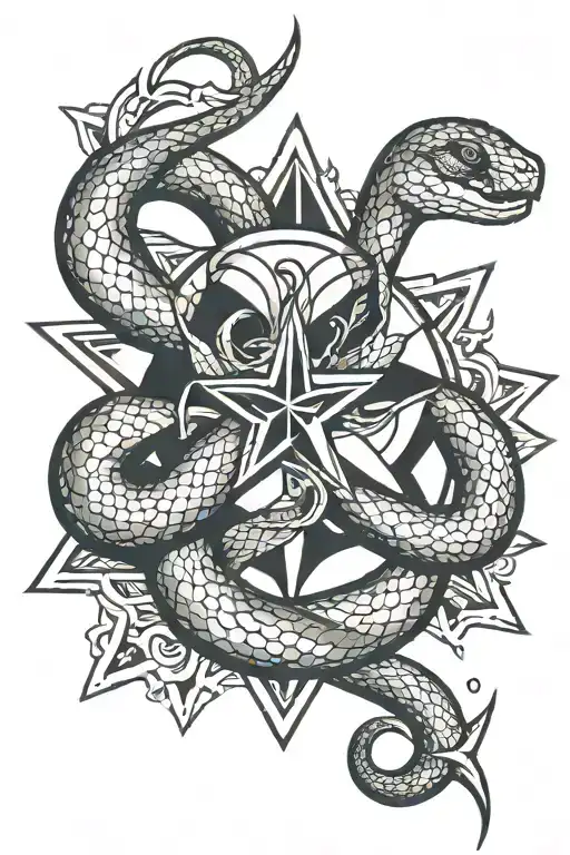 Snake Wrapped Around a Number 5 point star tattoo design idea