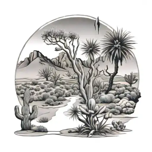 desert and garden in one scene tattoo design idea