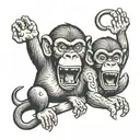 Two raging monkeys tattoo design idea