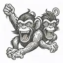 Two raging monkeys tattoo design idea