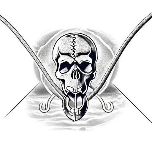 skull with snake coming from it's eye, the skull wears a necklace with a little heart that says love  tattoo design idea