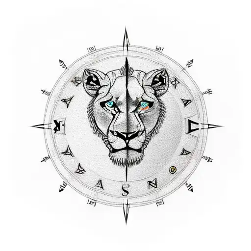 arm sleeve with compass, world map, lions head, kangaroo, pryamid with eye tattoo design idea