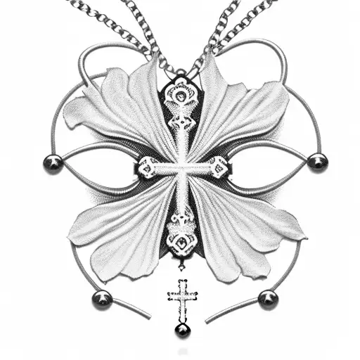 rosary cross necklace and roses tattoo design idea