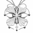 rosary cross necklace and roses tattoo design idea