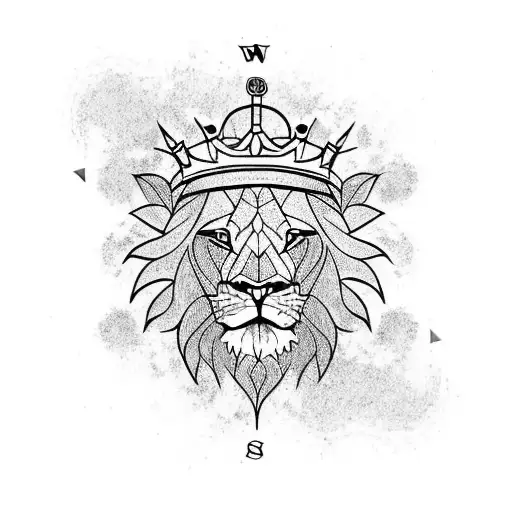 lion With compass and crown over the Head  tattoo design idea