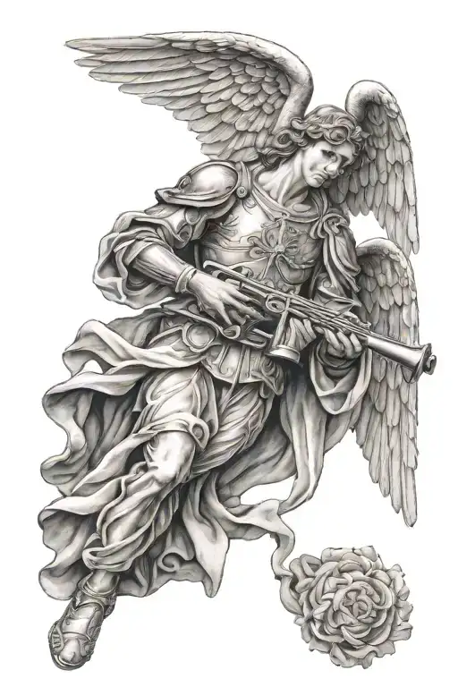 Archangel Gabriel with trumpet tattoo design idea