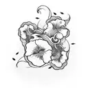 surfboard with wave inside coming out of it and hibiscus flowers on the outside tattoo design idea