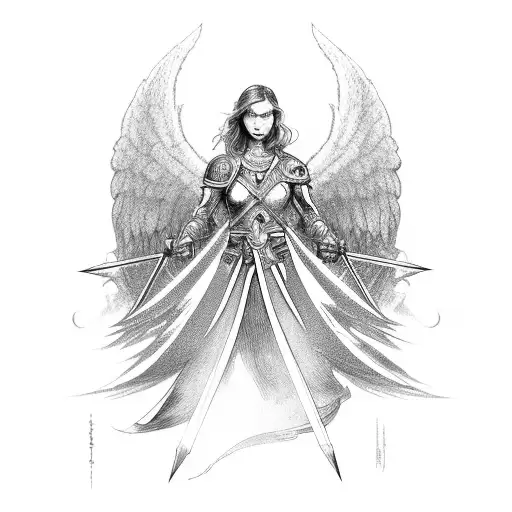 angel warrior spear tattoo design idea