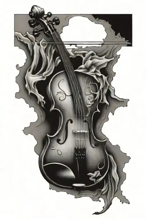 broken fiddle tattoo design idea