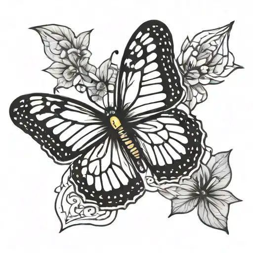 Plain Cross with Monarch butterfly flying tattoo design idea
