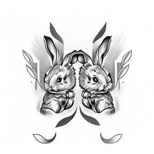 2 fighting bunnys in Hawaiian Style  tattoo design idea