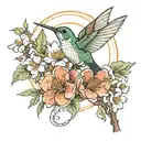 Bradford pear tree flower and hummingbird perched tattoo design idea