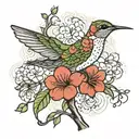 Bradford pear tree flower and hummingbird perched tattoo design idea
